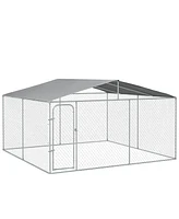 PawHut Dog Kennel Outdoor Dog Run w/ Canopy, 13' x 13' x 7.5'