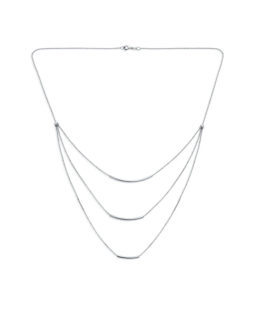 Bling Jewelry Layered Multi Three Strand Chain Curved Bar Necklace For Women Sterling Silver