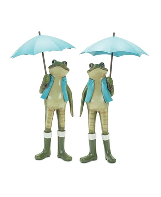 Slickblue Garden Frog With Umbrella And Rainboot Accent (Set of 2)