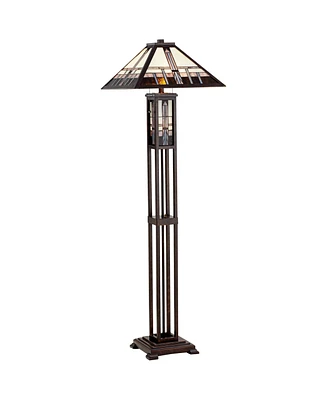 Robert Louis Tiffany Mission Southwest Tiffany Style Standing Floor Lamp with Night Light Art Deco 60.5" Tall Oiled Bronze Copper Stained Glass Shade