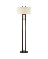 Franklin Iron Works Roscoe Modern Standing Floor Lamp 62" Tall Oil Rubbed Bronze Brown Twin Poles White Fabric Hardback Oval Shade Decor for Living Ro