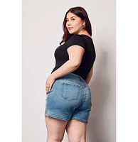 Slink Jeans Plus Denim Mid Rise Shorts with Side Vents