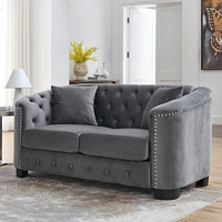 Classic Chesterfield Sofa Velvet Upholstery, Nailhead Trim, Solid Wood Frame