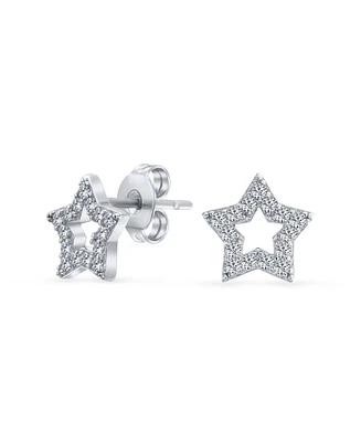 Bling Jewelry Unisex Usa American Patriotic Rock Star Sparkling Cz Pave Celestial Stars Stud Earrings For Women Teen .925 Sterling Silver