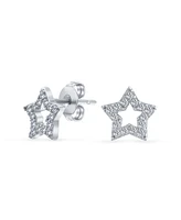 Bling Jewelry Usa American Patriotic Rock Star Sparkling Cz Pave Celestial Stars Stud Earrings For Women Sterling Silver