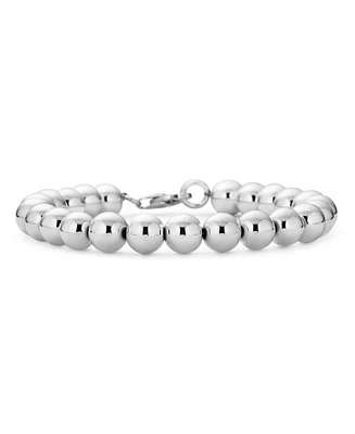 Bling Jewelry Simple Plain Hand Strung Polish Round Light Weight Sterling Silver Bead 8MM Ball Strand Bracelet For Women Inch