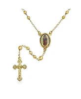 Bling Jewelry Prayer Rosario Crucifijo Crucifix Cross Catholic Virgin Mother Mary Rosary Beads Necklace For Women 18K Gold Plated Brass