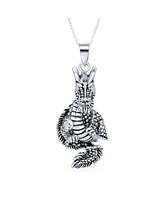 Bling Jewelry Ancient Chinese Zodiac Dragon Pendant Necklace Oxidized Sterling Silver Asian Astrology