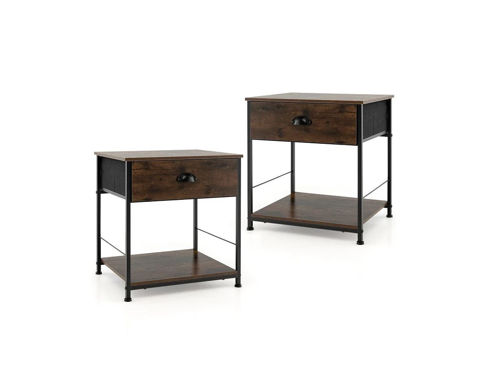 Slickblue 2 Tiers Nightstand with Open Storage Shelf for Living Room Bedroom-2 Pieces