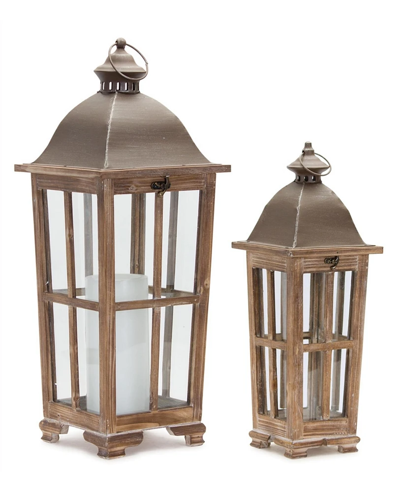 Slickblue Tapered Wood Lantern With Metal Lid (Set of 2)