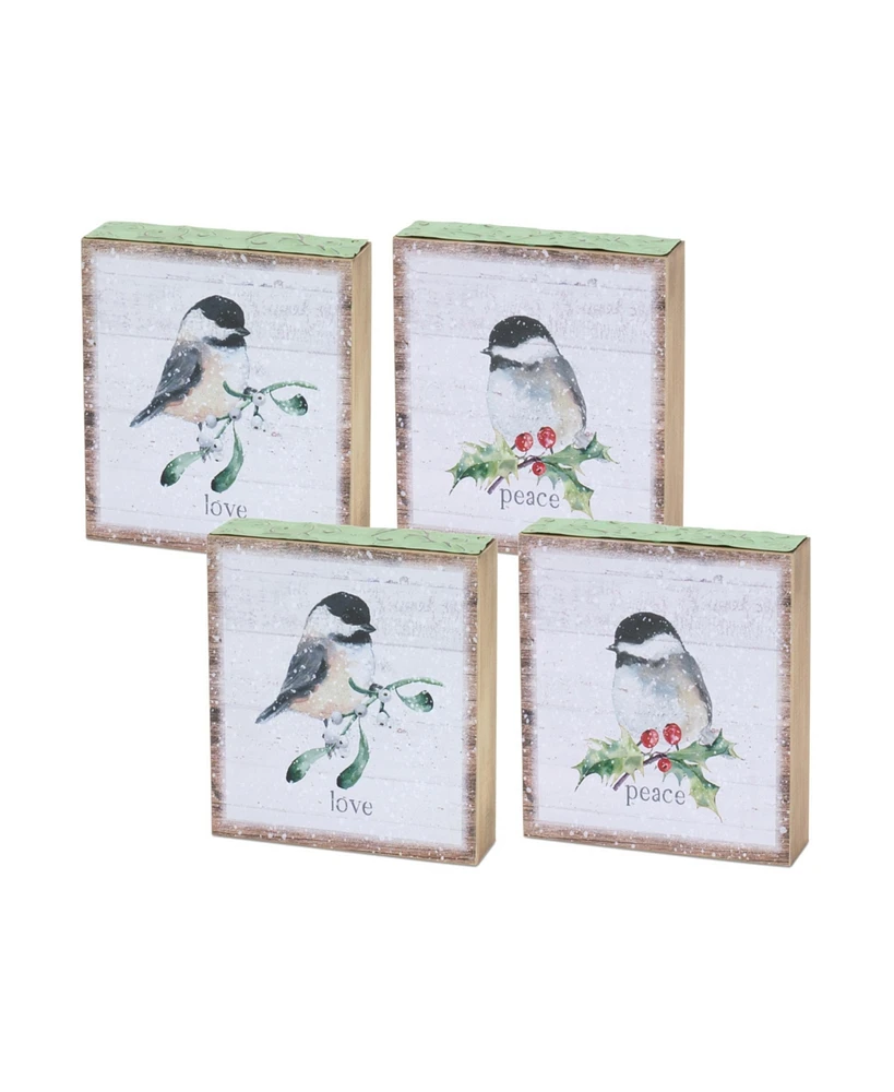 Slickblue Winter Chickadee Bird Block Sentiment Sign (Set of 4)