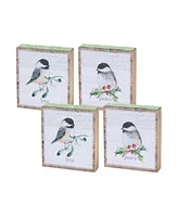 Slickblue Winter Chickadee Bird Block Sentiment Sign (Set of 4)