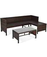 Sugift 3 Pieces Outdoor Patio Corner Rattan Sofa Set-Turquoise