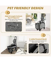 Sugift Rolling Cat Carrier with Dual-use Pads and Litter Bag-Gray