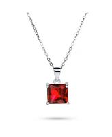 Bling Jewelry Classic Dainty 4 Prong Set 1.25 Ct Solitaire Square Princess Cut Red Cubic Zirconia Cz Pendant Necklace For Women Sterling Silver