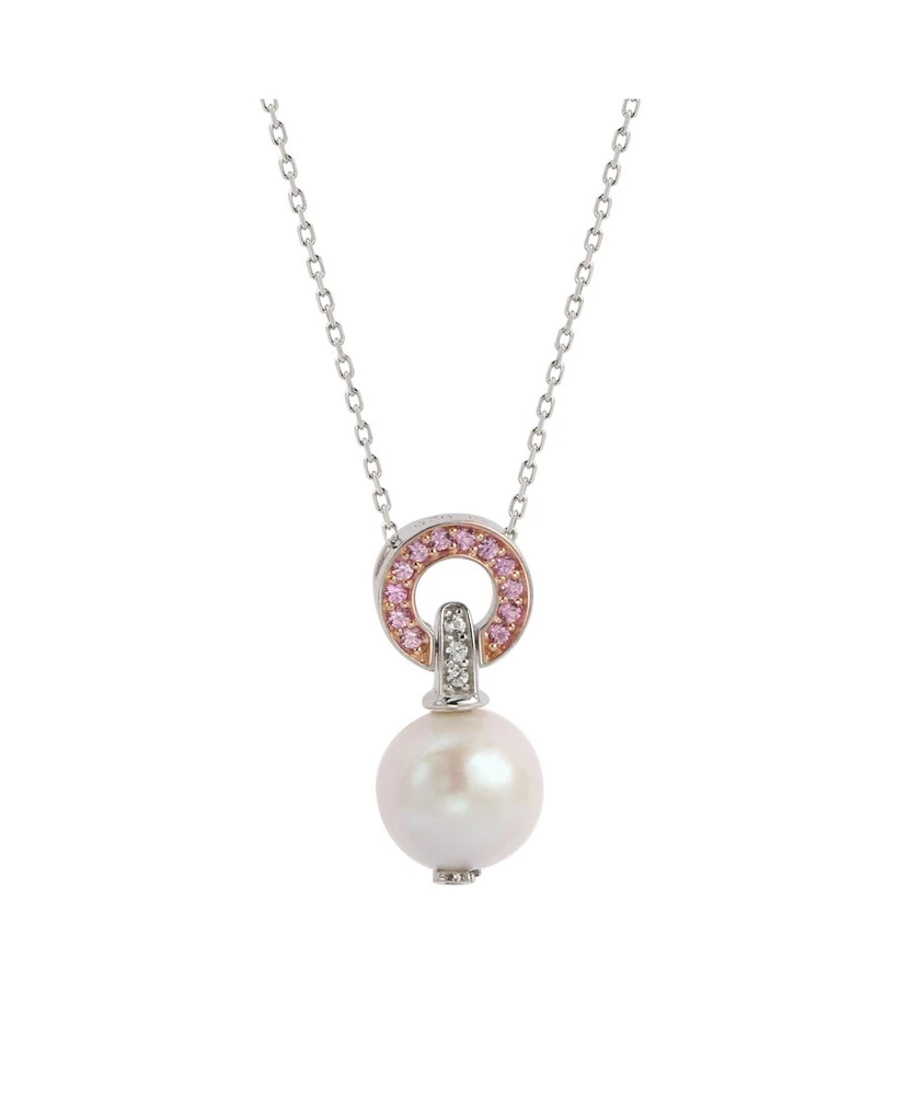 Suzy Levian New York Pink Sapphire & Lab-Grown White Sapphire & Freshwater Pearl Pendant Necklace in Sterling Silver by Suzy Levian