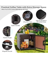 Sugift 3 Pieces Pe Rattan Wicker Furniture Set with Cushion Sofa Coffee Table for Garden