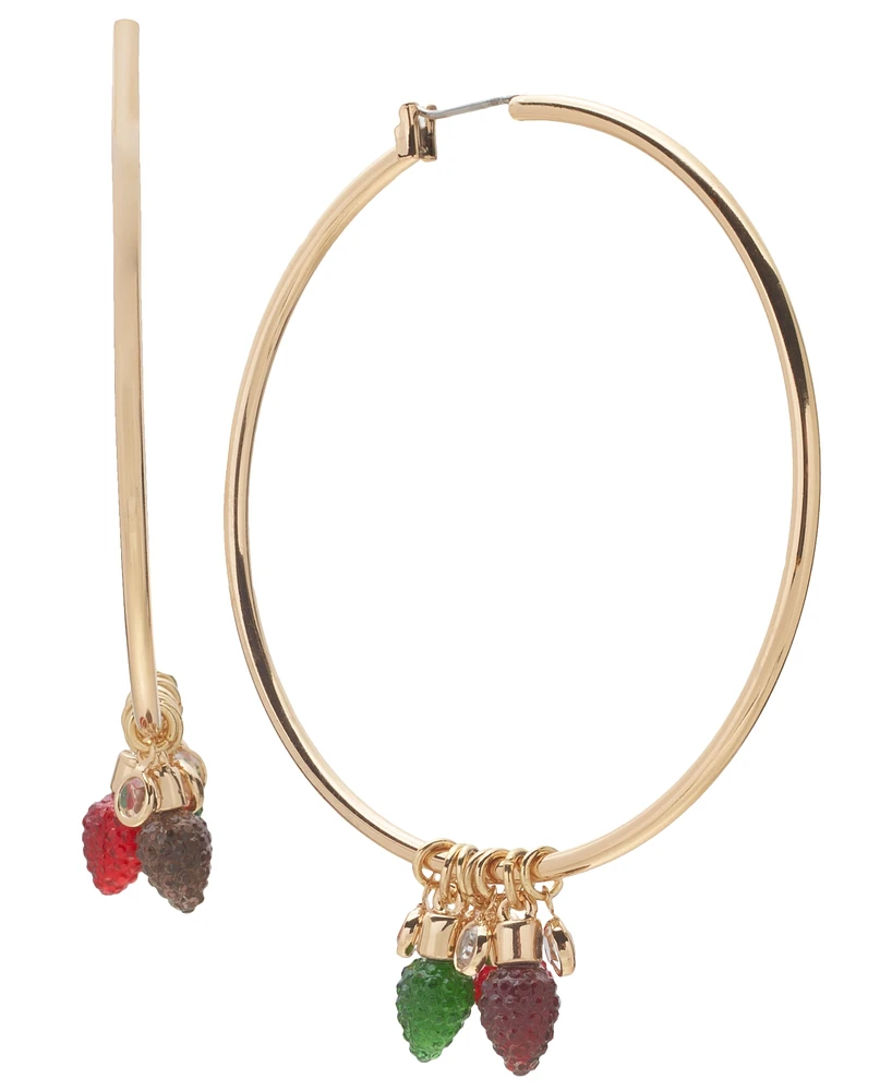 Holiday Lane Gold-Tone Glass Bead Christmas Light Dangle Large Hoop Earrings, 2.4"