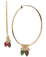 Holiday Lane Gold-Tone Glass Bead Christmas Light Dangle Large Hoop Earrings, 2.4"