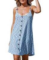 Cupshe Women's Blue Marled Sleeveless O-Ring Mini Beach Dress