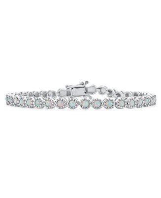 Bling Jewelry Dainty Round 37 In Milgrain Edge Setting Iridescent White Synthetic Opal Tennis Bracelet For Women Rhodium Plated Sterling Silver 7"