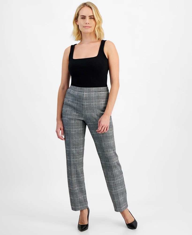 Ak Anne Klein Petite Plaid Pull-On Pants