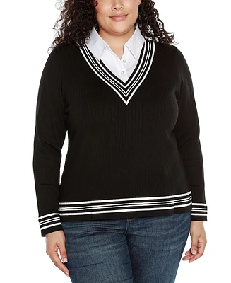 Belldini Plus Size V-Neck Twofer Sweater