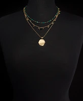 Style & Co Gold-Tone Bead,Dangle, & Hammered Pendant Layered Necklace, 17 + 3" extender, Created for Macy's