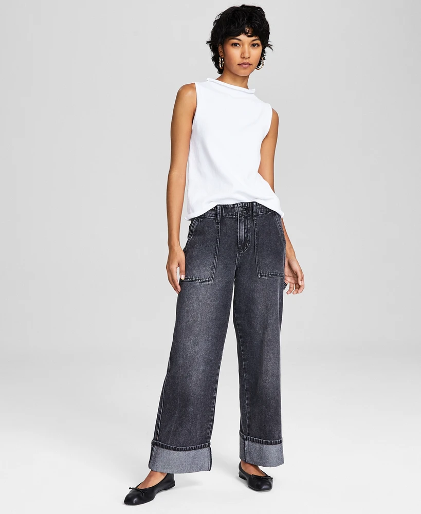 And Now This Women's Wide-Leg Utility Cuffed Jeans, Created for Macy's