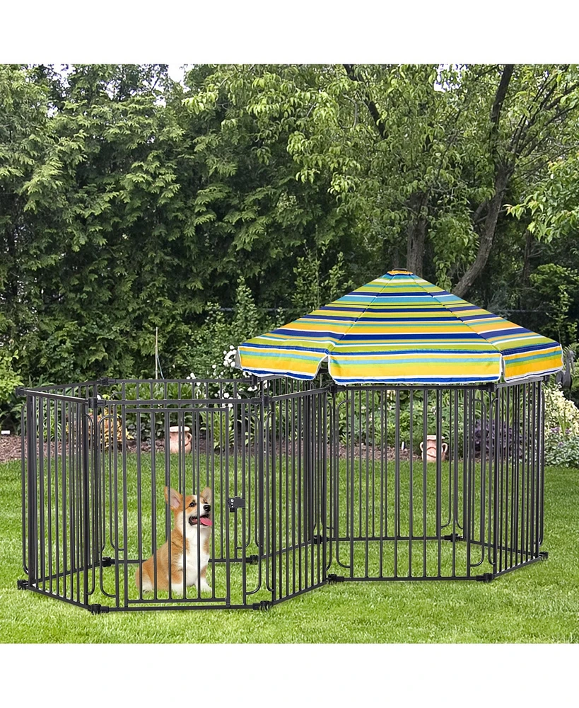 Streamdale Furniture Lockable Outdoor Dog Kennel with Spacious Run and Sunshade