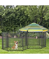 Simplie Fun Lockable Outdoor Dog Kennel with Spacious Run and Sunshade