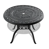 Premium Aluminum Table and 4 Stacking Chairs with Cushions, Black