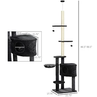 Streamdale Furniture 86.5"-96.5" Floor-to-Ceiling Cat Tree with Condo, Side Bed, and Scratching Post