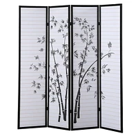 Streamdale Furniture Bamboo Print 4-Panel Framed Room Screen/Divider, Black