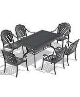 6-Seat Black Aluminum Outdoor Table and Chair Set with Cushions