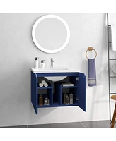 Simplie Fun Space-Saving Modern Wall Mount Bathroom Vanity Set with Undermount Porcelain Sink