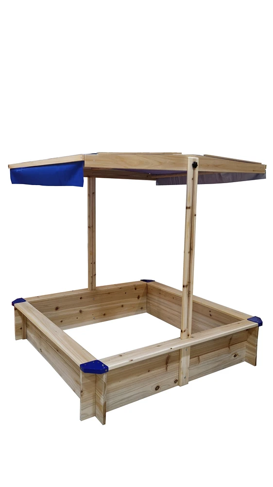 Simplie Fun Premium Kids Cedar Sand Pit with Uv Canopy and Adjustable Cover