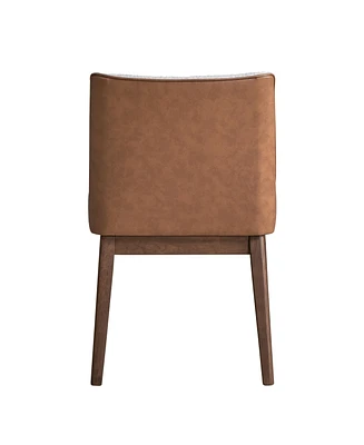 Simplie Fun Ginny Side Chair (Set-2), White Boucle, Brown Velvet & Walnut Finish