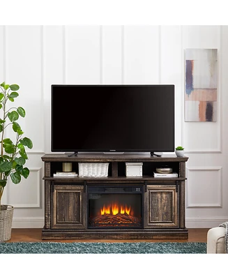 Simplie Fun Antique Brown Tv Stand with Fireplace, Storage, and Cable Management