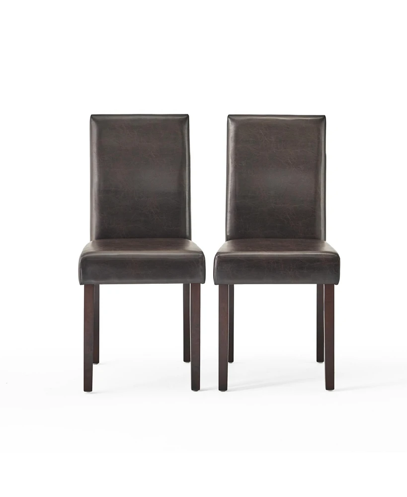 Streamdale Furniture Sleek Bonded Leather Dining Chairs with Dark Stained Legs (Set of 2)