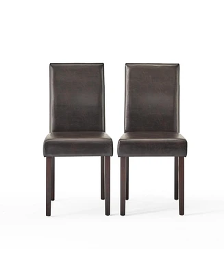 Streamdale Furniture Sleek Bonded Leather Dining Chairs with Dark Stained Legs (Set of 2)