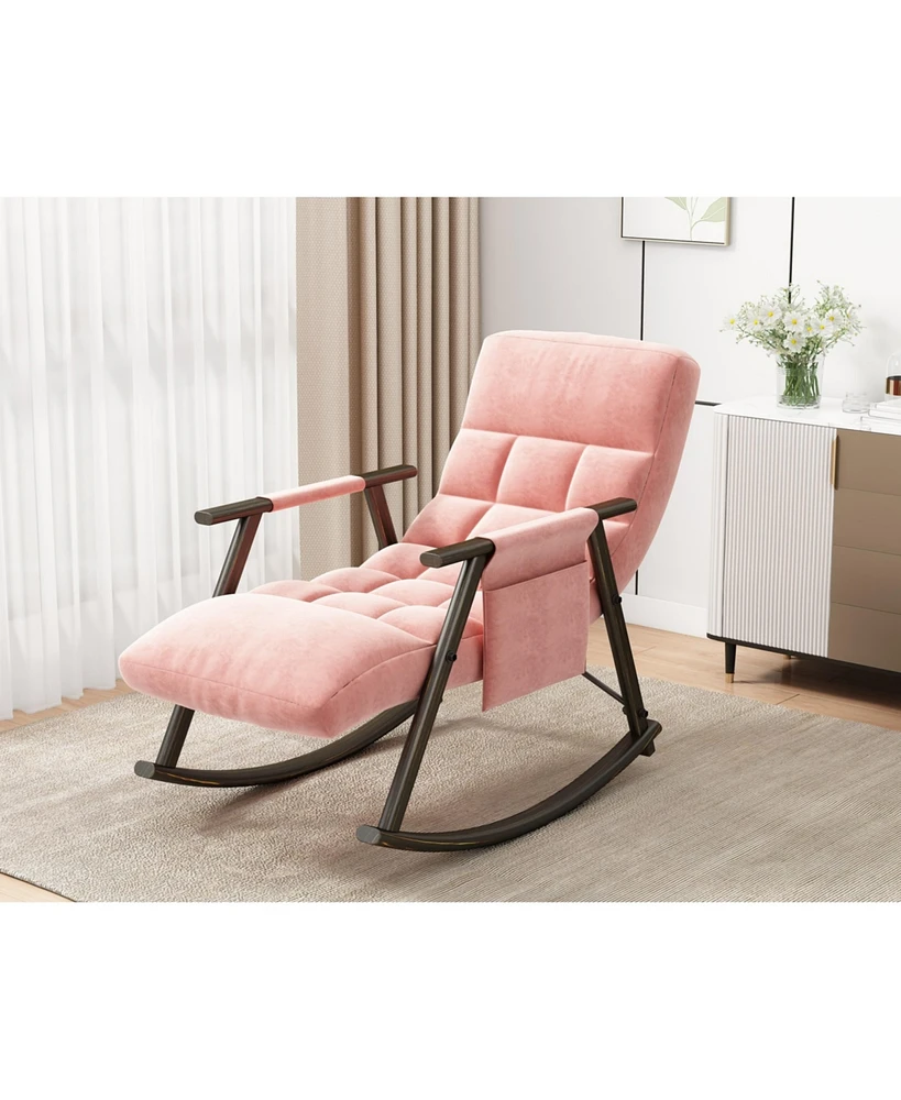 Simplie Fun Space-Saving, Adjustable Rocking Chair with Sturdy Iron Frame & Comfortable Cushions