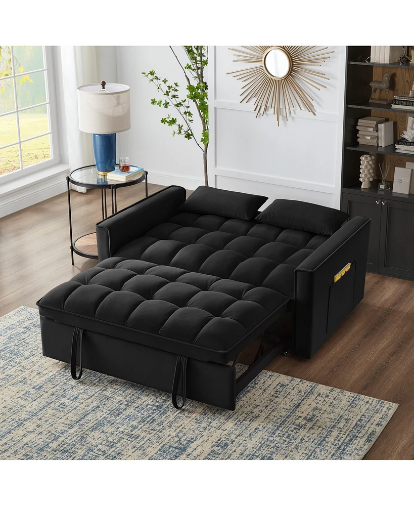 Streamdale Furniture 4-in-1 Space-Saving Velvet Loveseat Sofa Bed with Storage