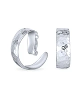 Bling Jewelry Matte Textured Large Wide Clip On Hammered Hoop Earrings For Women Sterling Silver Clip Non Pierced Ears