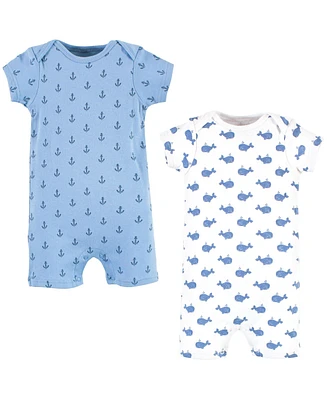 Hudson Baby Baby Boys Hudson Cotton Rompers, Blue Whale 2-Pack