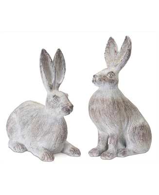 Slickblue White Washed Rabbit Statue (Set of 2)