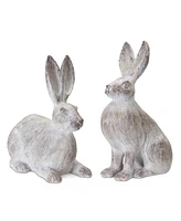 Slickblue White Washed Rabbit Statue (Set of 2)