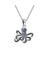 Bling Jewelry Nautical Vacation Honeymoon Ocean Marine Life Sea Creature Squid Octopus Pendant Necklace For Women Oxidized Sterling Silver