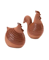 Slickblue Terra Cotta Chicken Shelf Sitter With Glazed Accents (Set of 2)