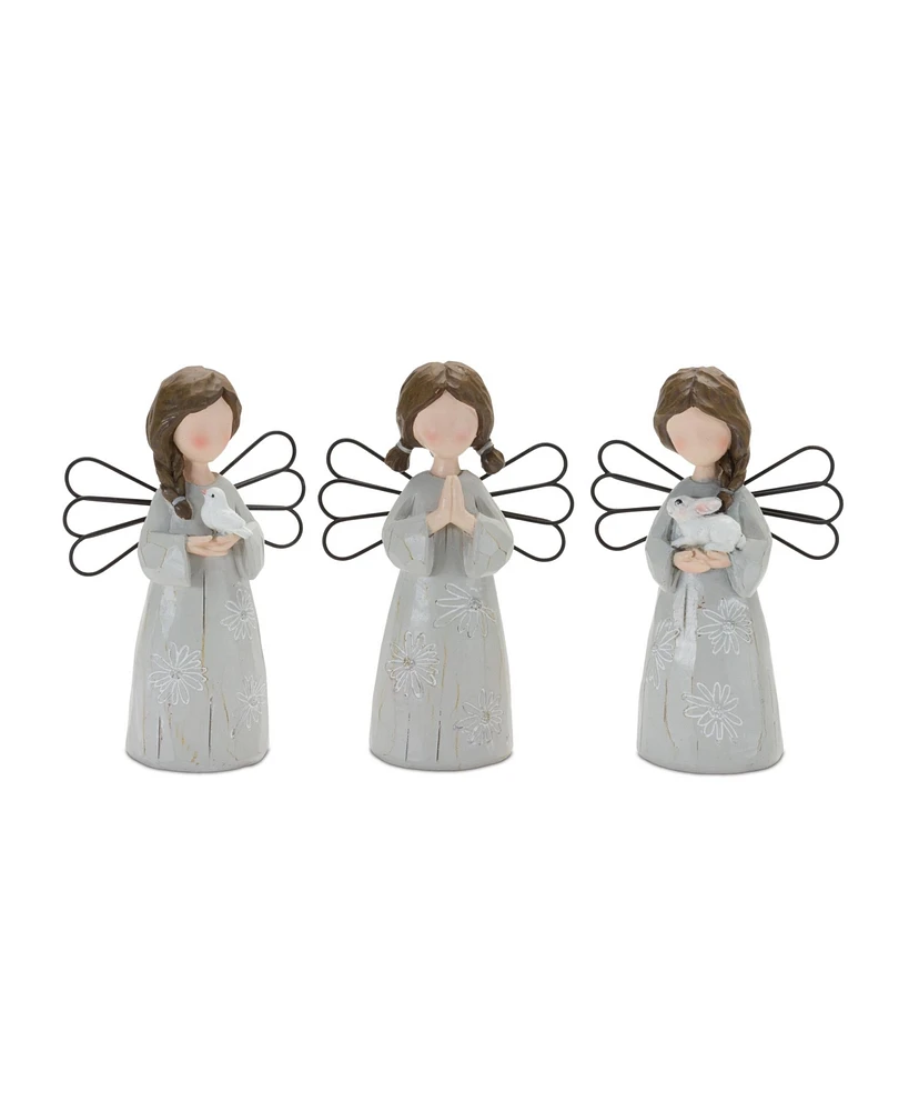 Slickblue Floral Etched Angel Figurine - Grey (Set of 3)